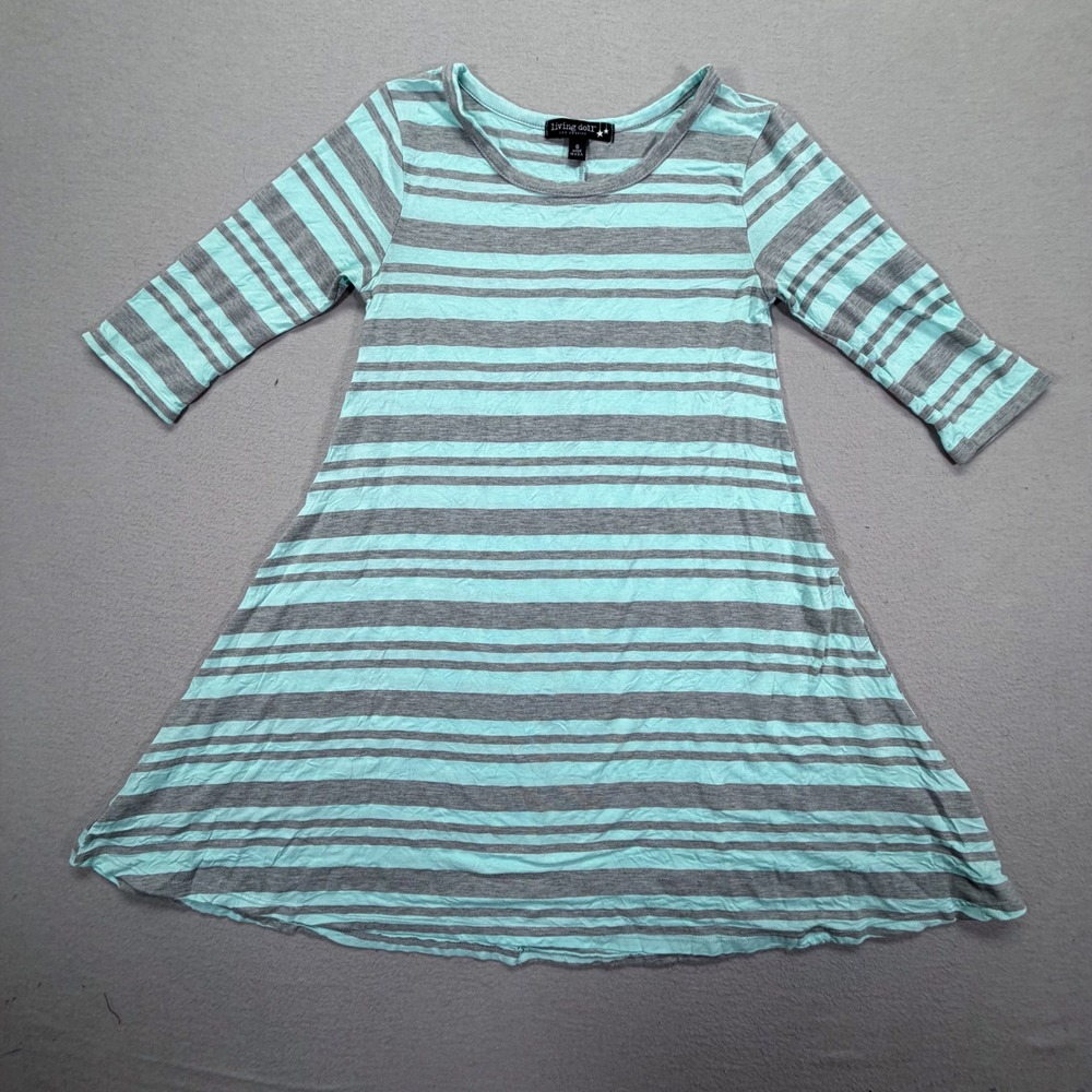 Living Doll Women Dress A-Line Mint Gray Striped 3/4 Sleeve Scoop Neck S